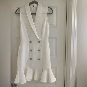 River Island white dress with ruffles and detailed buttons in size two